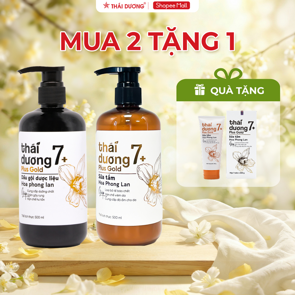 Bộ  Dầu gội Thái Dương 7 Plus Gold HPL 500ml và Sữa tắm Thái Dương 7 Plus HPL 500ml tặng DG/DX/ST 7 