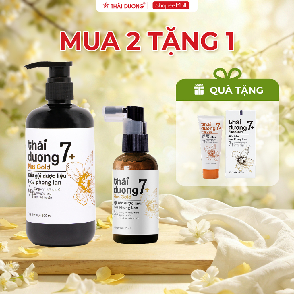 Bộ Dầu gội Thái Dương 7 Plus Gold HPL 500ml và Xịt tóc Thái Dương 7 Plus Gold 60ml tặng DG / DX /ST 