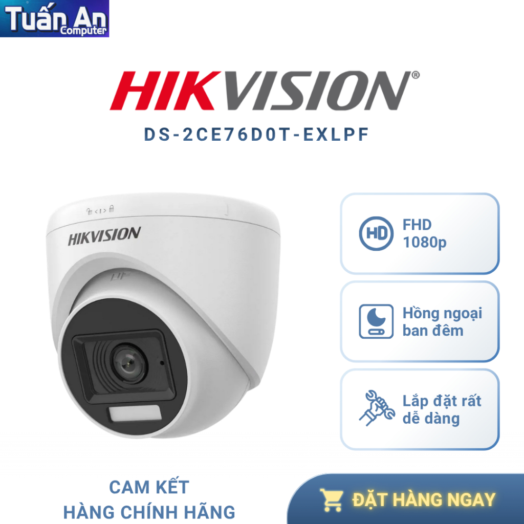 Camera HDTVI Dome 2MP Full HD HIKVISION DS-2CE76D0T-EXLPF
