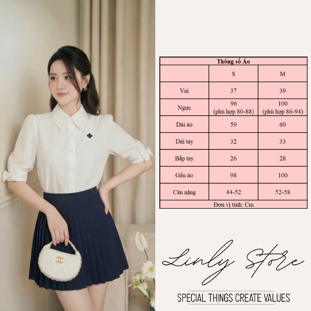 Áo sơ mi cổ sen thêu hoa, áo sơ mi tiểu thư phối nơ tay phồng vải bamboo ít nhăn Linly Store A-SM27 | BigBuy360 - bigbuy360.vn