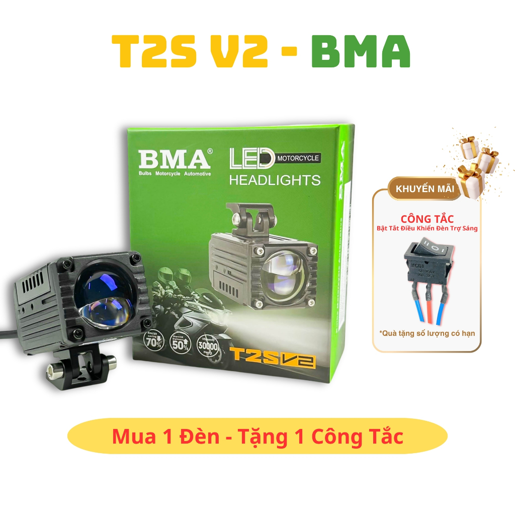 Đèn Trợ Sáng Bi Cầu T2S V2 BMA - Ánh Sáng Hoàn Hảo, Đường Cắt Sắc Nét, Chống Nước IP68, Lắp Xe Tải, 