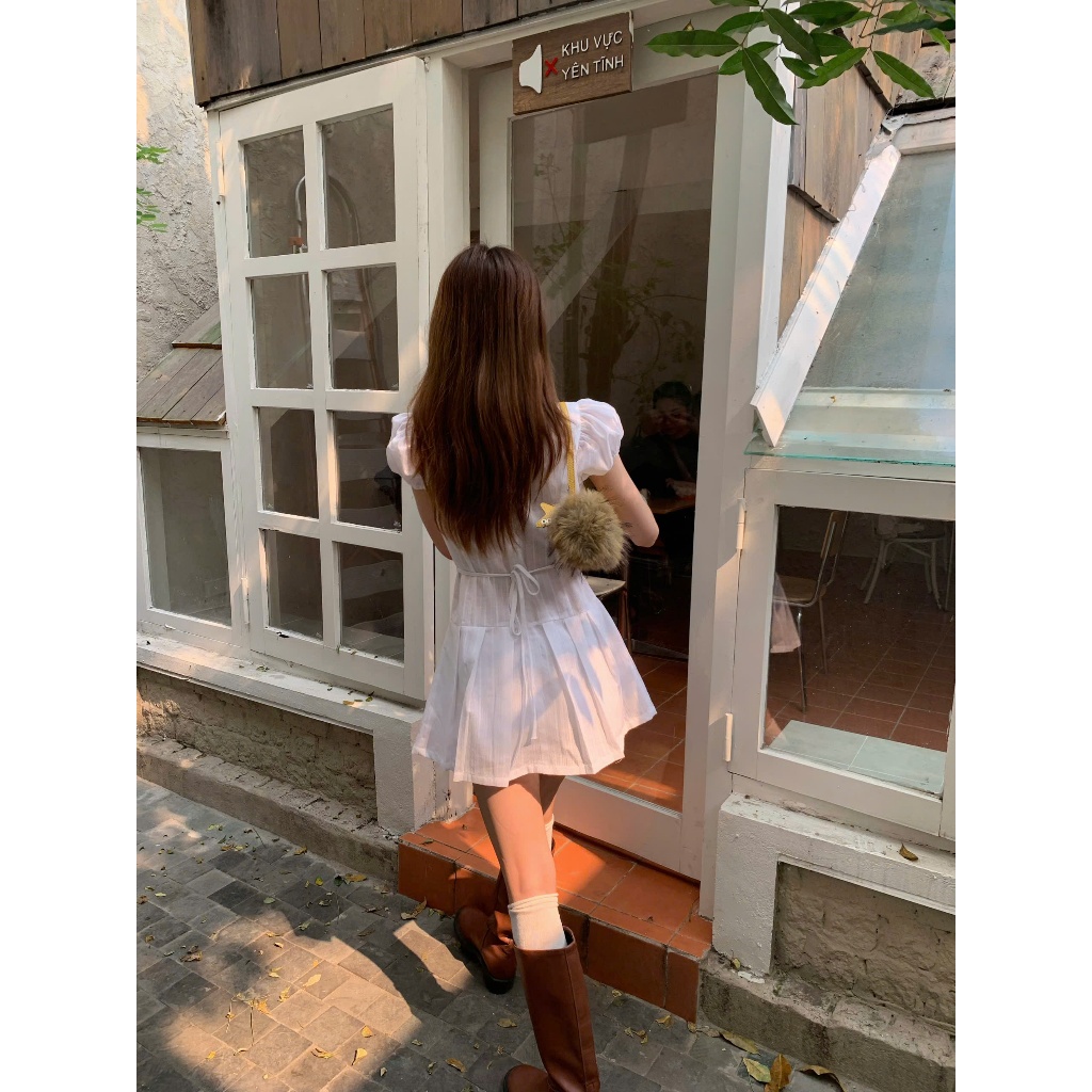 Đầm xếp ly tay phồng cổ chữ khoét sâu SYO - 𝐊𝐈𝐋𝐋 𝐒𝐘𝐒𝐓𝐄𝐌 | BigBuy360 - bigbuy360.vn
