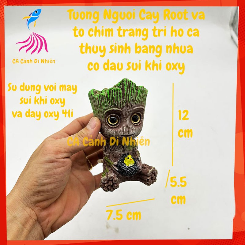 Đầu sủi oxy tượng người cây Groot và tổ chim tiểu cảnh trang trí hồ cá thủy sinh ĐÁ Sủi hồ cá