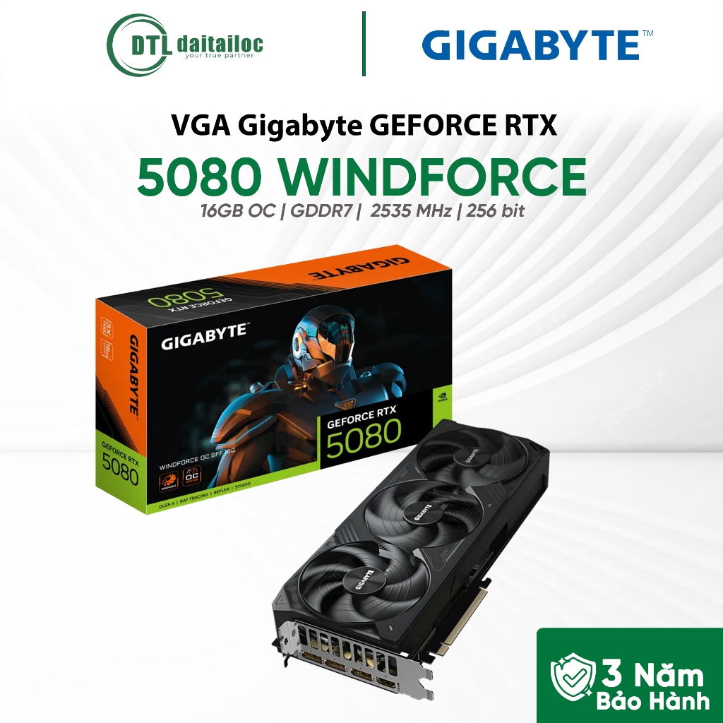 Card màn hình VGA GIGABYTE GeForce RTX 5080 WINDFORCE OC SFF 16GB GDDR7 | Chính Hãng | Bảo Hành 36 T
