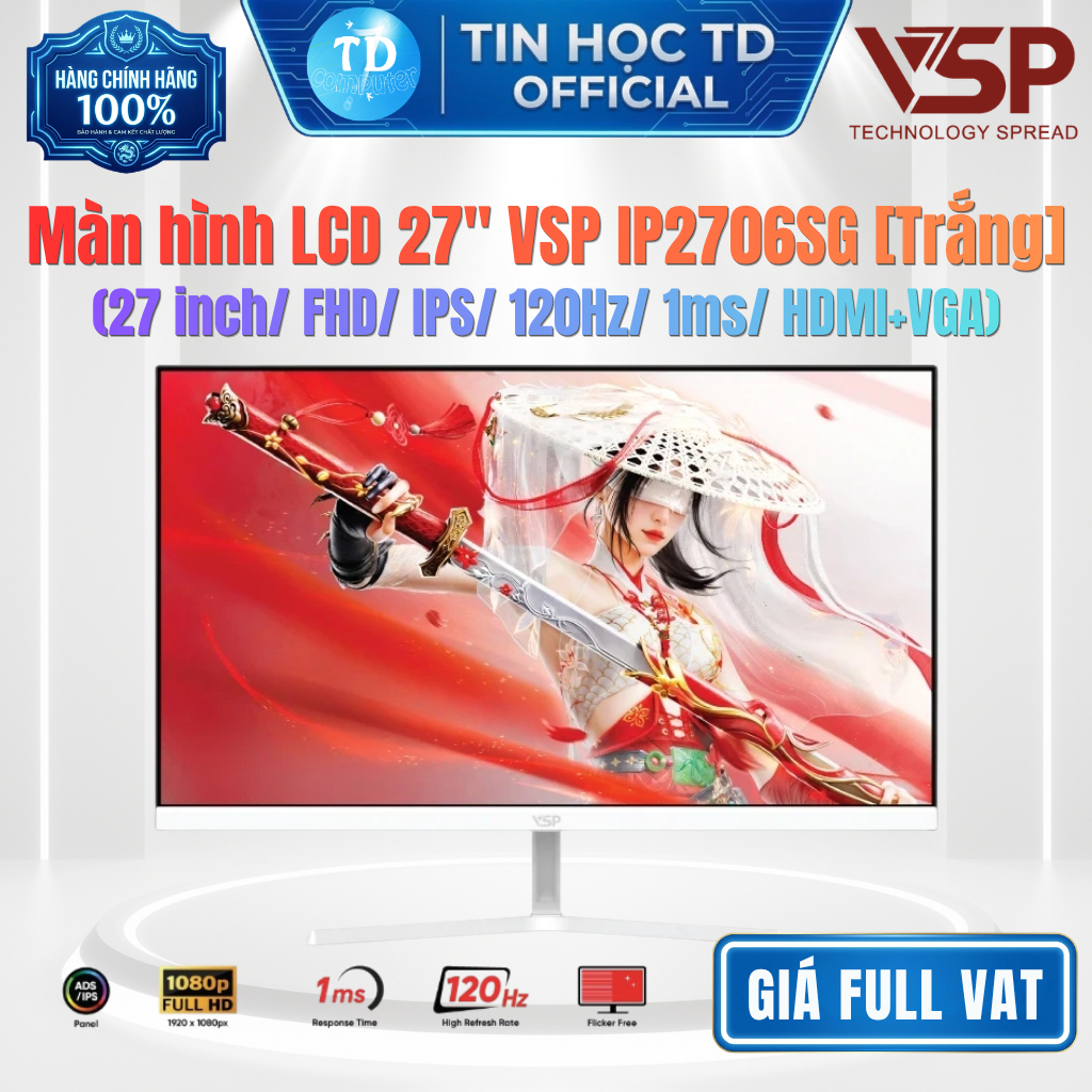 Màn hình LCD 27" VSP IP2706SG [Trắng] – 27 inch FHD IPS 120Hz 1ms - Hàng chính hãng VSP phân phối