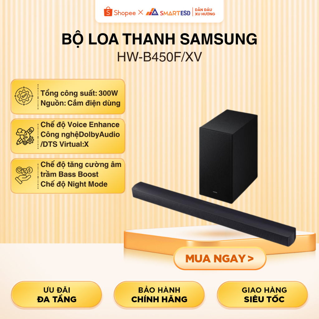 Bộ Loa Thanh Samsung HW-B450F/XV, 300W - Bảo hành 12 tháng