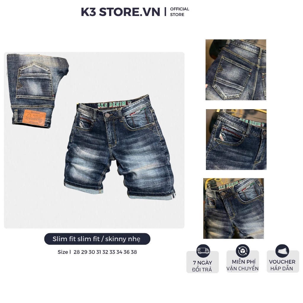 [K3 STORE VN] Quần Short Jean Guangzhou QS2167- DSKN3 Màu Xanh Đậm Was Lưng Xanh Lá Mẫu Mới