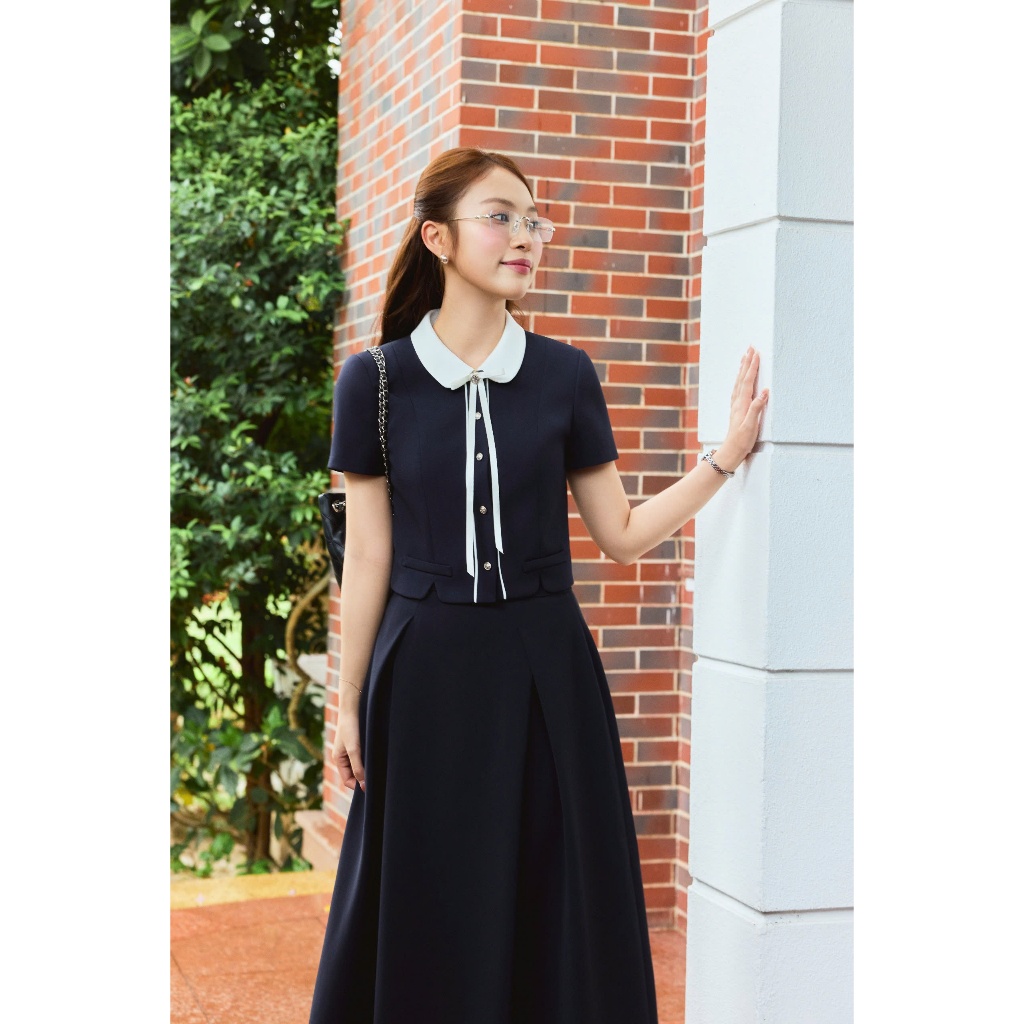 (Little Women) Áo cộc tằm xước phối cổ trắng nơ rời, chất liệu mềm mát, form basic thanh lịch Calie ACC621 | BigBuy360 - bigbuy360.vn