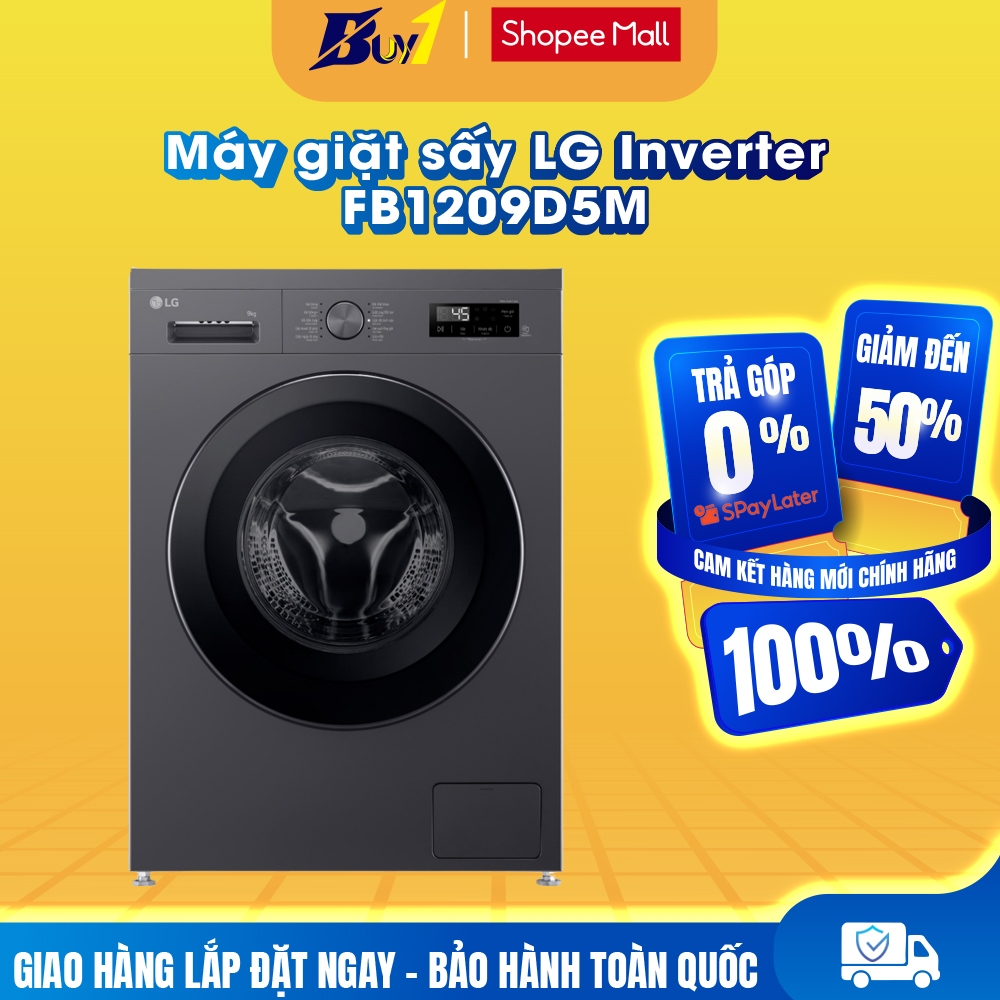 FB1209D5M - Máy giặt sấy LG Inverter giặt 9 kg - sấy 5 kg FB1209D5M - Hàng Chính Hãng