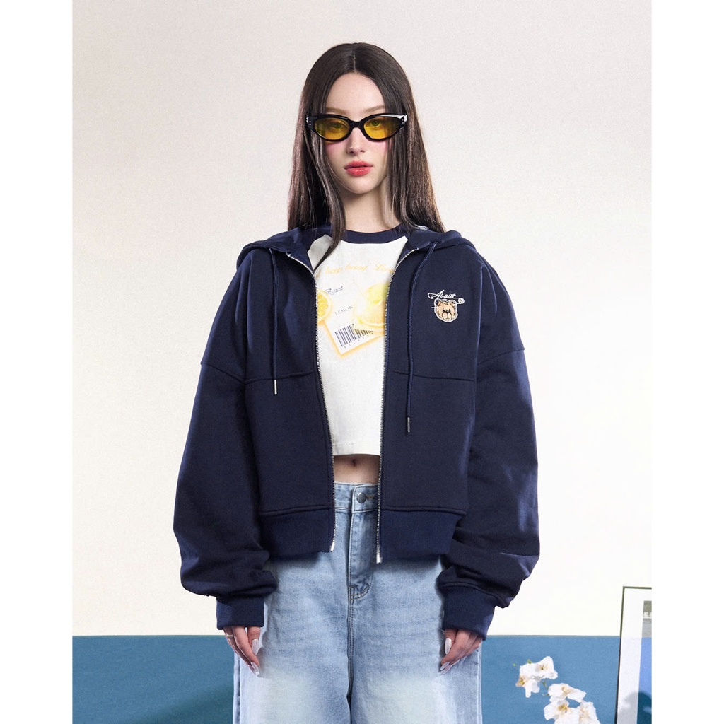 Áo khoác hoodie zip form boxy Bear Boxy Ver 2 AIAI OFFICIAL (KHÓA KÉO 1 CHIỀU)