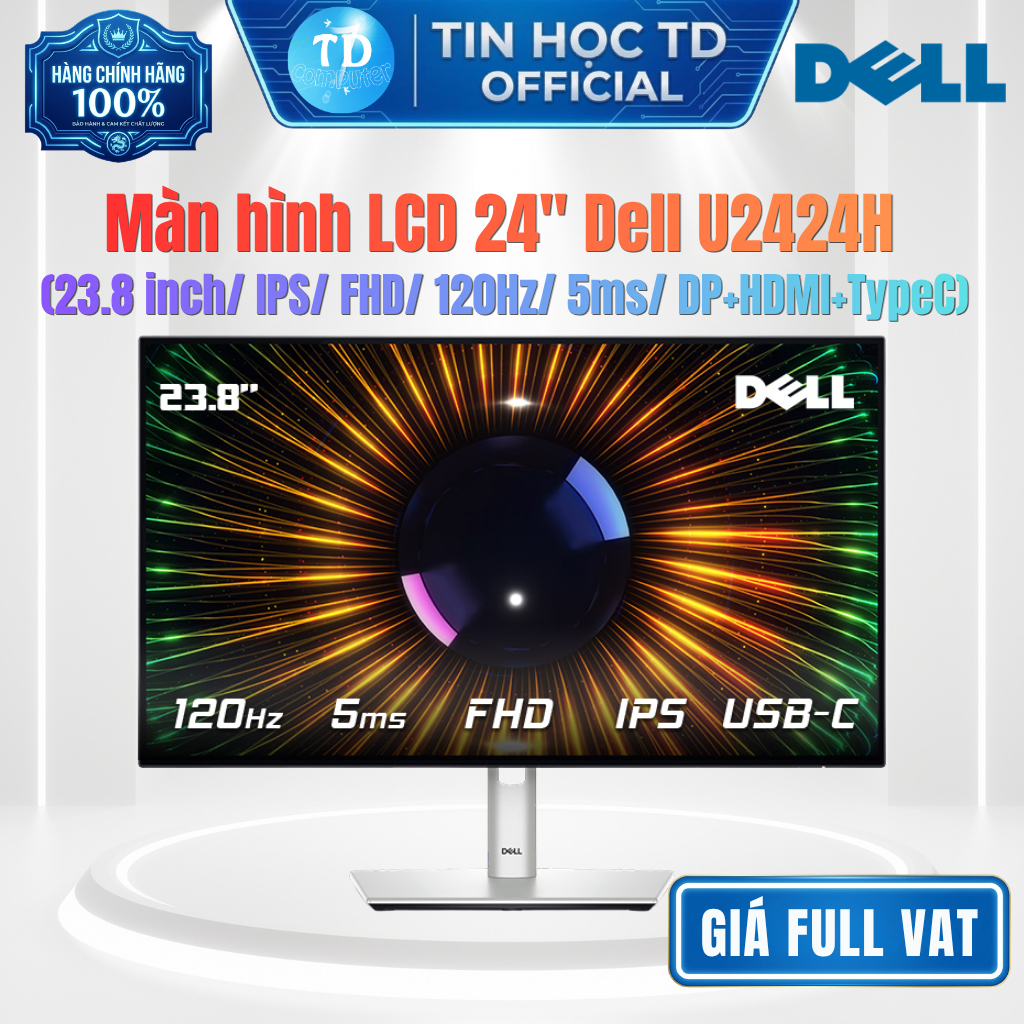 Màn hình LCD 24" Dell U2424H - 23.8 inch FHD IPS 120Hz 5ms - Hàng chính hãng