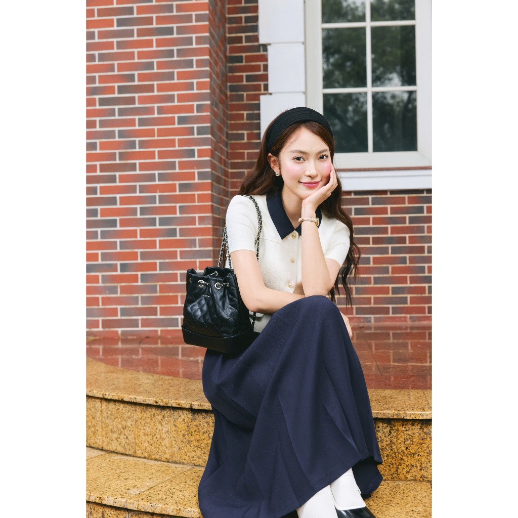 (Little Women) Áo kí giả gấm nảy phối cổ xanh, chất liệu cao cấp mịn mát nữ tính thời trang nữ Calie ACC622 | BigBuy360 - bigbuy360.vn