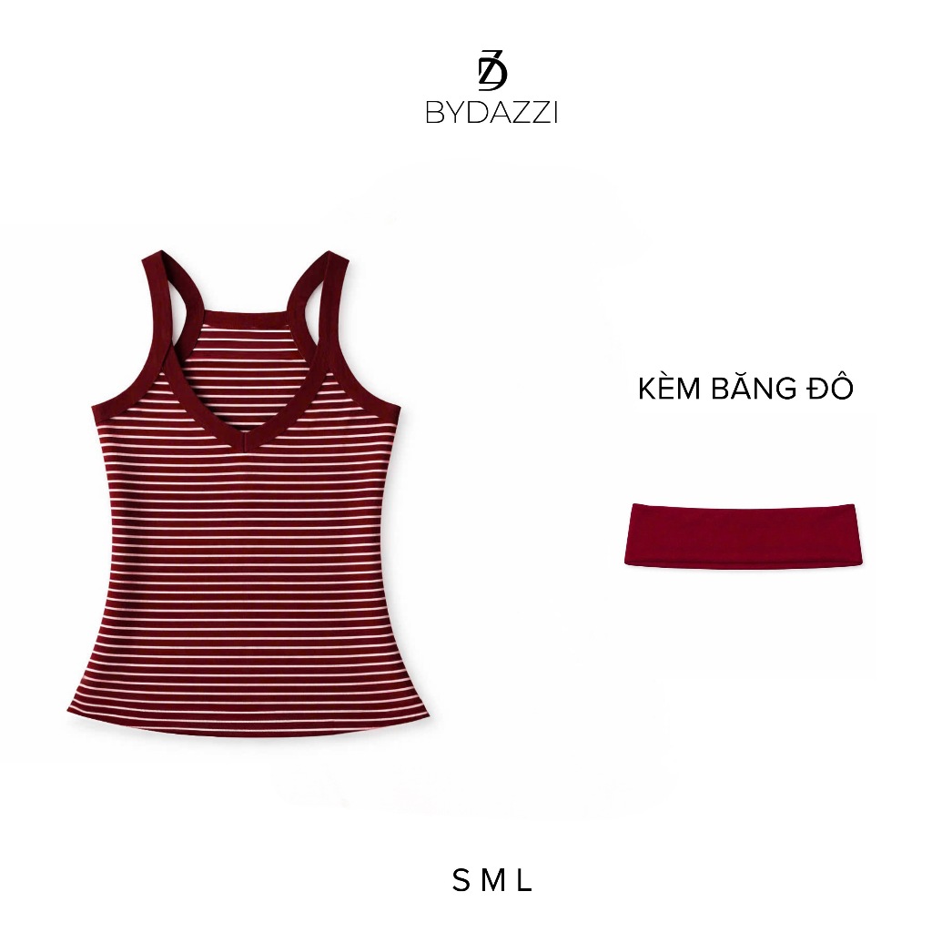 [TẶNG BĂNG ĐÔ] Áo hai dây nữ cổ tim thiết kế sọc ôm dáng chất cotton trẻ trung năng động DAZZI Women A080 | BigBuy360 - bigbuy360.vn