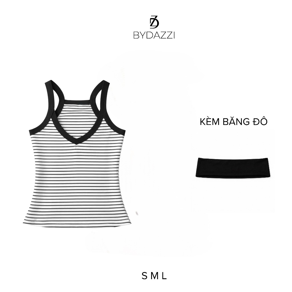 [TẶNG BĂNG ĐÔ] Áo hai dây nữ cổ tim thiết kế sọc ôm dáng chất cotton trẻ trung năng động DAZZI Women A080 | BigBuy360 - bigbuy360.vn