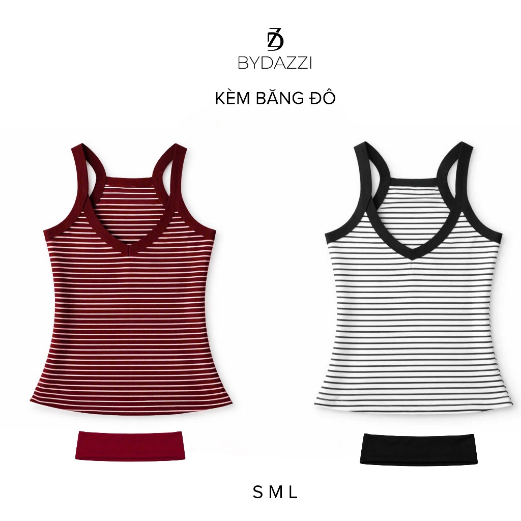 [TẶNG BĂNG ĐÔ] Áo hai dây nữ cổ tim thiết kế sọc ôm dáng chất cotton trẻ trung năng động DAZZI Women A080 | BigBuy360 - bigbuy360.vn