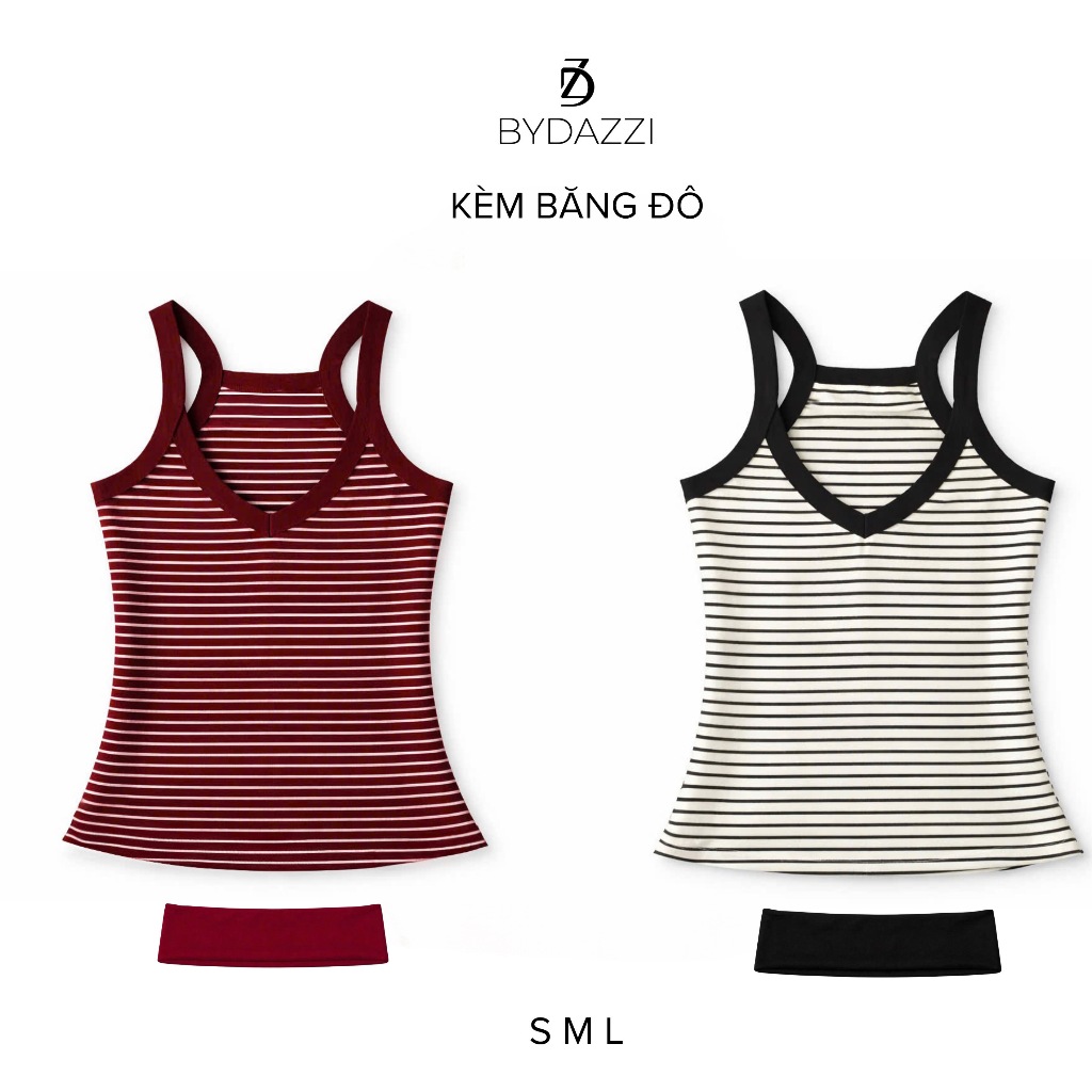 [TẶNG BĂNG ĐÔ] Áo hai dây nữ cổ tim thiết kế sọc ôm dáng chất cotton trẻ trung năng động DAZZI Women A080 | BigBuy360 - bigbuy360.vn