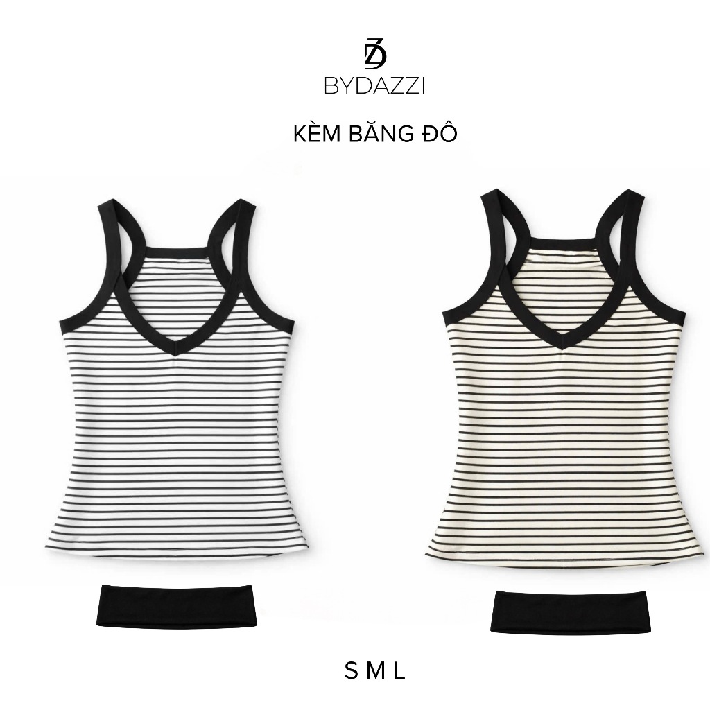 [TẶNG BĂNG ĐÔ] Áo hai dây nữ cổ tim thiết kế sọc ôm dáng chất cotton trẻ trung năng động DAZZI Women A080 | BigBuy360 - bigbuy360.vn