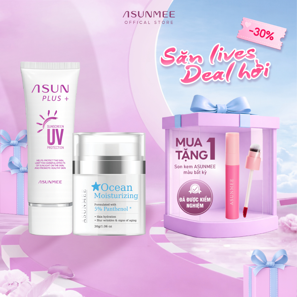 [ TẶNG SON ] COMBO Kem Chống Nắng Asun + Kem Dưỡng Ẩm OCEN 30g Cho Mọi Loại Da