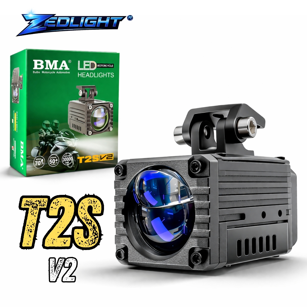 Đèn Trợ Sáng Bi Cầu T2S V2 BMA - Ánh Sáng Chân Cắt Hình Thang, Pha Laser Mắt Ếch, Chống Nước IP68 Lắ