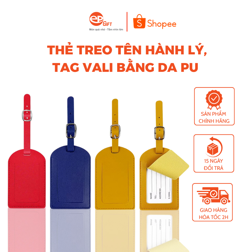 Thẻ Treo Tên Hành Lý Vali Du Lịch Da PU Epvina, Name Tag Vali Có Dây Đeo Ghi Thông Tin