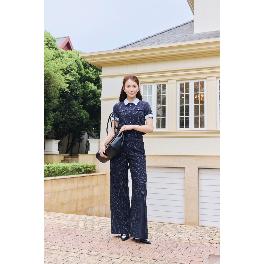 (Little Women) Áo tuýp sy kẻ phối cổ hai túi ngực, form basic thanh lịch, chất liệu mềm mát Calie ACC626 | BigBuy360 - bigbuy360.vn