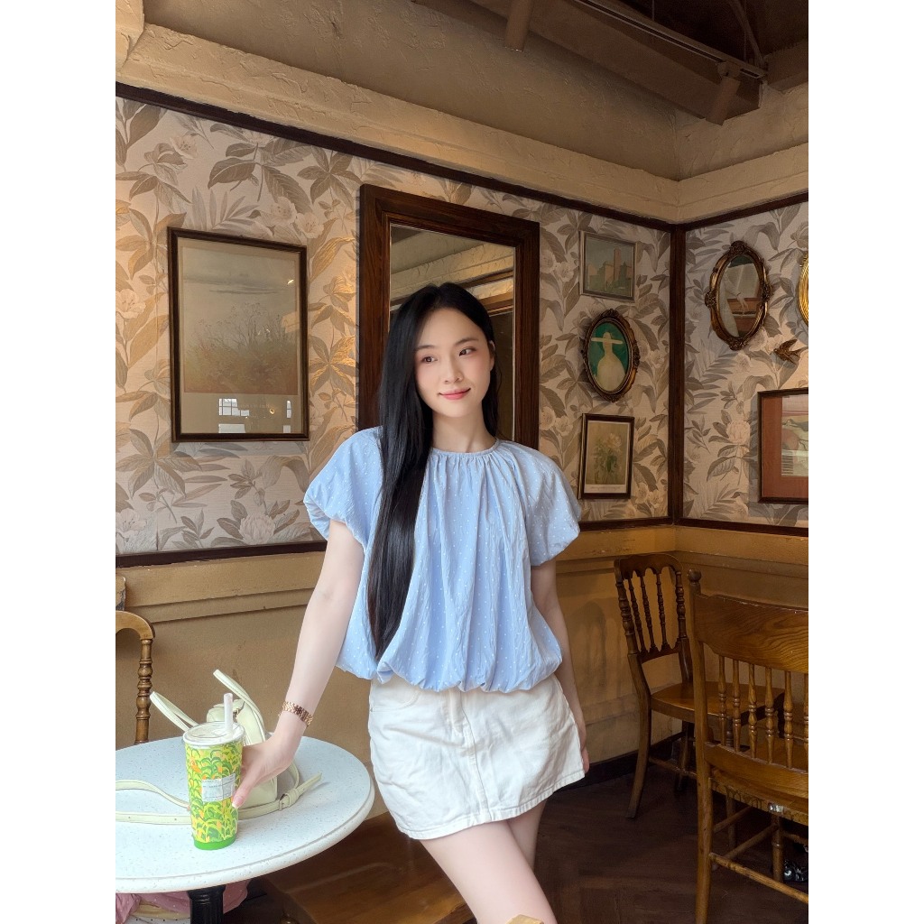 (5size) Áo kiểu nữ màu hè dáng bí vải gió hàn chấm bi xinh xắn trẻ trung LAMO - B1549 | BigBuy360 - bigbuy360.vn