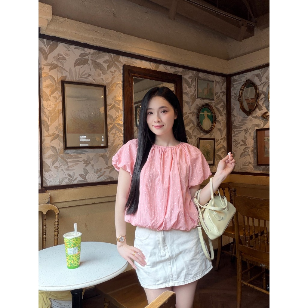(5size) Áo kiểu nữ màu hè dáng bí vải gió hàn chấm bi xinh xắn trẻ trung LAMO - B1549 | BigBuy360 - bigbuy360.vn