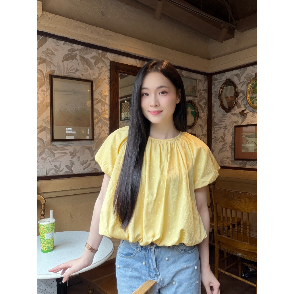 (5size) Áo kiểu nữ màu hè dáng bí vải gió hàn chấm bi xinh xắn trẻ trung LAMO - B1549 | BigBuy360 - bigbuy360.vn