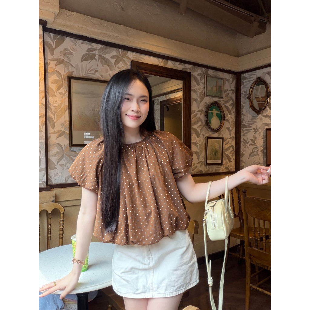 (5size) Áo kiểu nữ màu hè dáng bí vải gió hàn chấm bi xinh xắn trẻ trung LAMO - B1549 | BigBuy360 - bigbuy360.vn