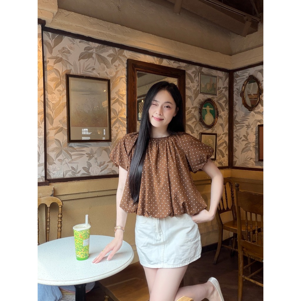 (5size) Áo kiểu nữ màu hè dáng bí vải gió hàn chấm bi xinh xắn trẻ trung LAMO - B1549 | BigBuy360 - bigbuy360.vn