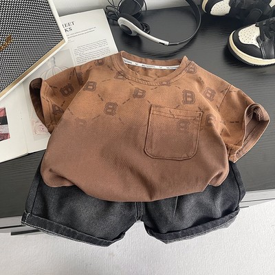 Set Đồ Bé Trai Áo Cộc Tay Loang Màu Họa Tiết Phối Quần Short Jean Năng Động MINT'S CLOSET TN3741