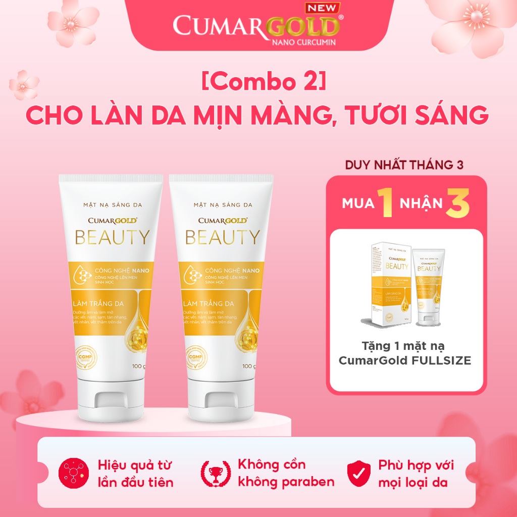 Combo 2 mặt nạ sáng da CumarGold Beauty giúp hỗ trợ mờ thâm nám, dưỡng sáng da từ nghệ Nano curcumin