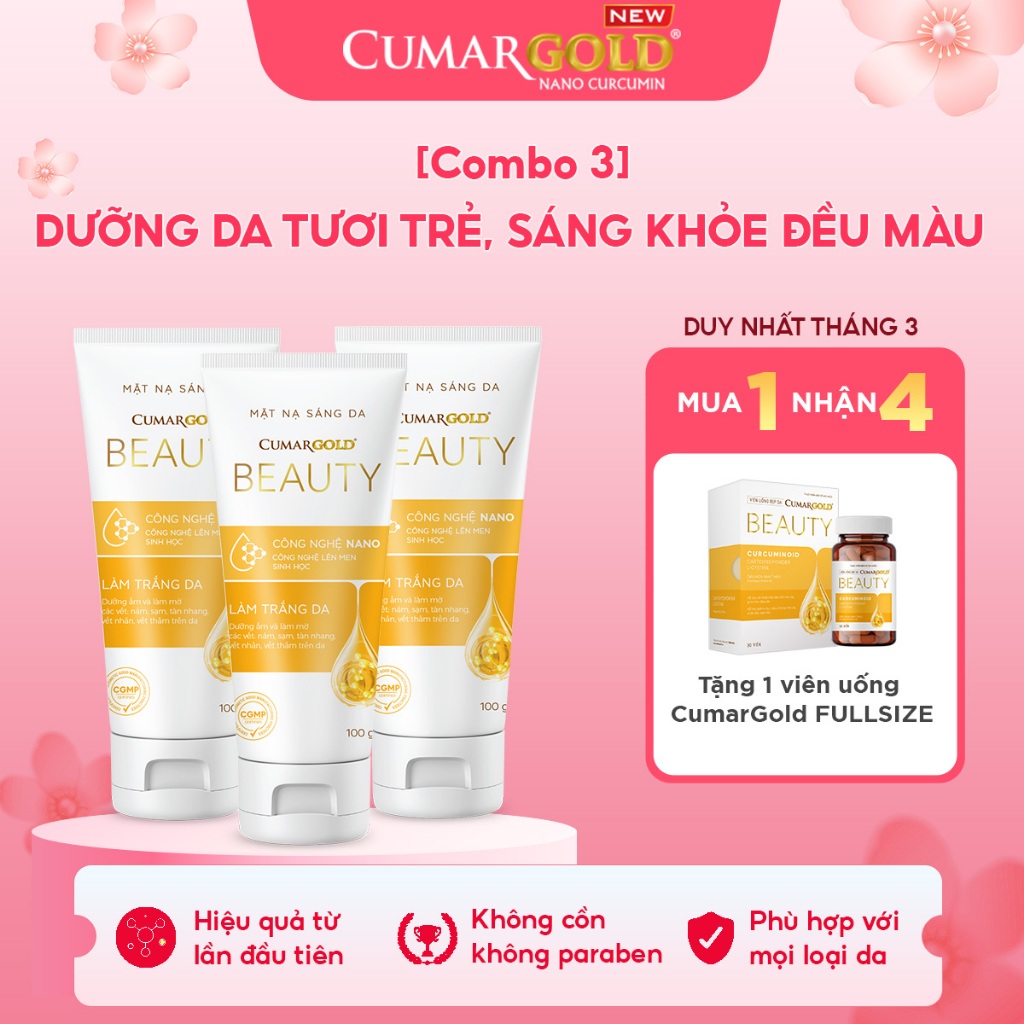 [Combo 3] Mặt nạ sáng da CumarGold Beauty giúp hỗ trợ mờ thâm nám, dưỡng sáng da từ nghệ Nano curcum