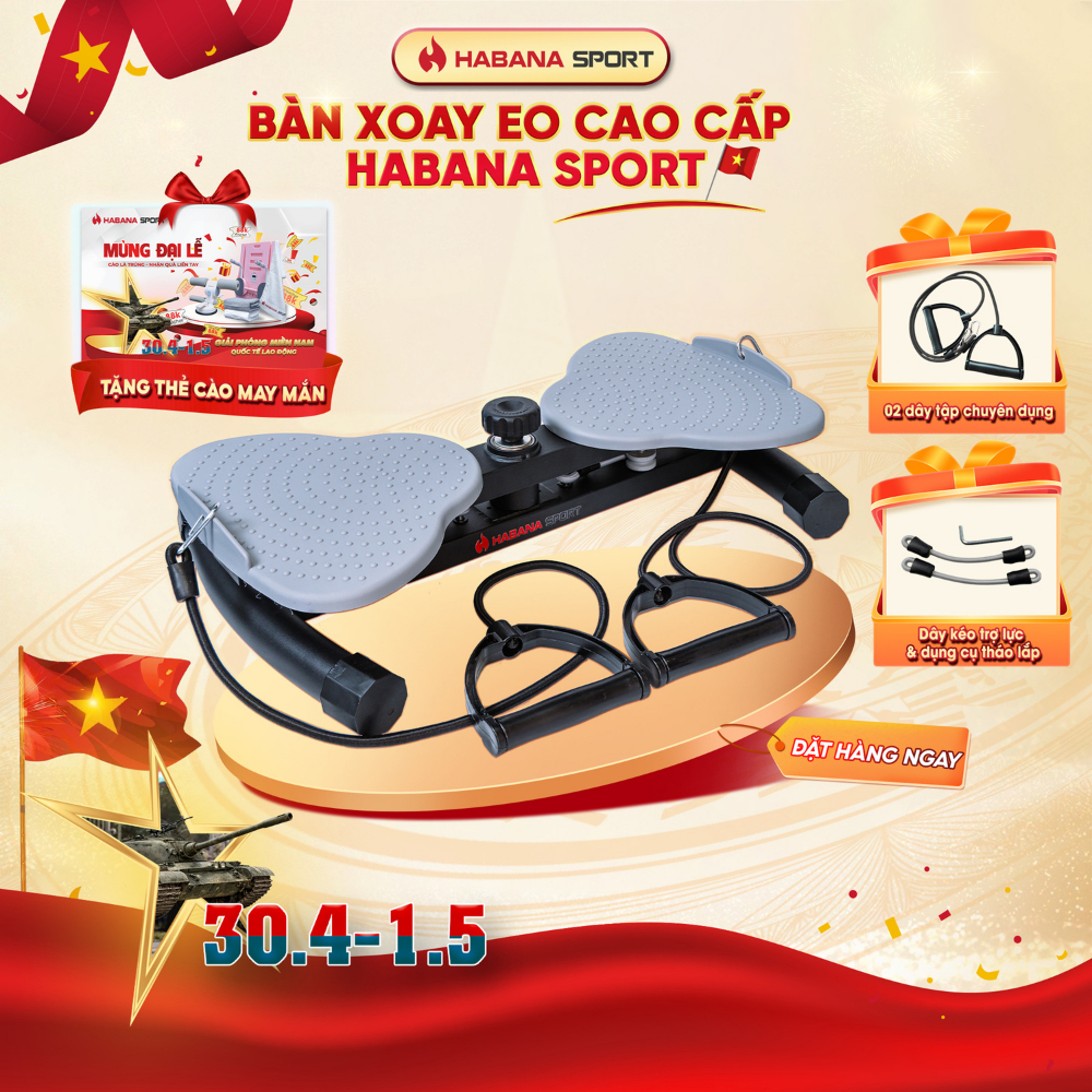 Bàn Xoay Eo HABANA SPORT Đốt Mỡ Giảm Cân Tại Nhà, Tích Hợp Massage Chân