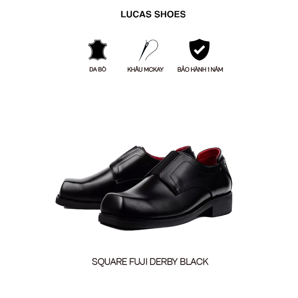 Giày Tây Lucas Shoes Square Fuji Derby, Form Mũi Vuông, Đế Khâu, Lót Đỏ, Sang Trọng, Lịch Lãm.