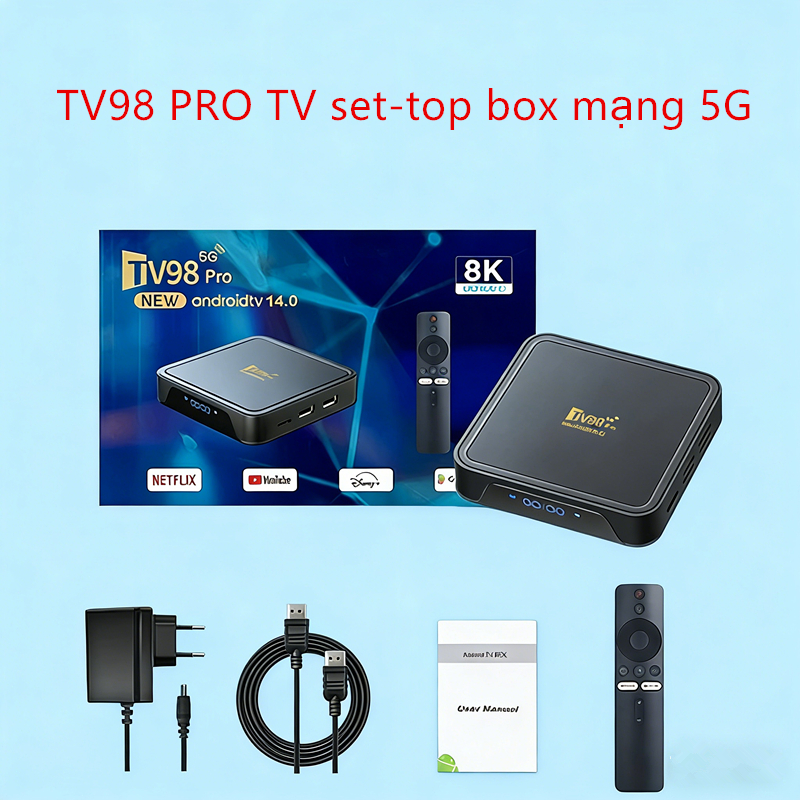 Android TV Box TV98pro 8+128GB/16+256GB,Android 14.0 8K WIFI băng tần kép, kết nối Bluetooth