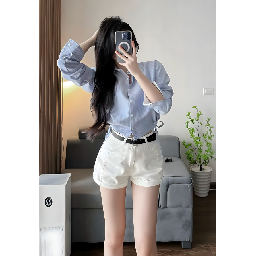 [TOP BÁN CHẠY ] Quần jean nữ ngắn SARAMIA, quần short nữ cạp cao ống xắn gấu dáng chữ A màu trắng đen vải bò S13 | BigBuy360 - bigbuy360.vn