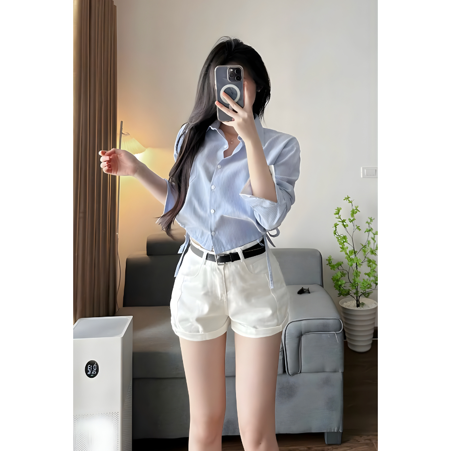 [TOP BÁN CHẠY ] Quần jean nữ ngắn SARAMIA, quần short nữ cạp cao ống xắn gấu dáng chữ A màu trắng đen vải bò S13 | BigBuy360 - bigbuy360.vn