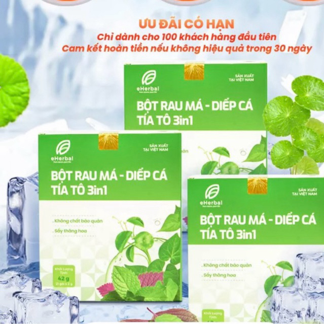 Bột Rau Má-Diếp Cá-Tía Tô 3 in 1 nhà Eherbal hàng chính hãng