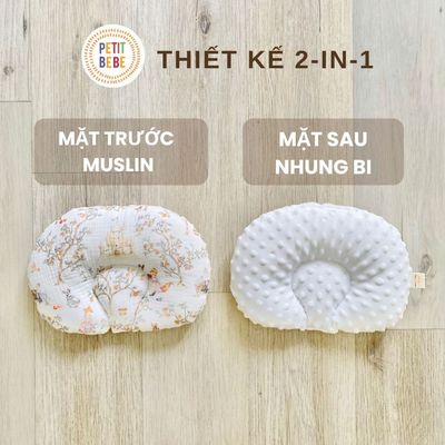 Gối lõm hình tròn chống bẹp đầu PETIT BEBE muslin thấm hút thoáng khí cho bé từ 3 tháng tuổi