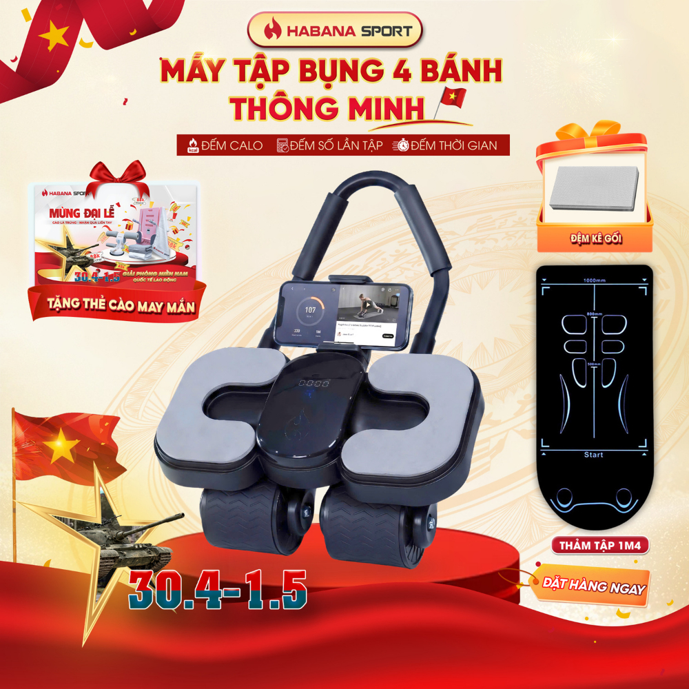 Máy Tập Bụng HABANA SPORT 4 Bánh Trợ Lực 2026| Bán Chạy 15k+ | Bảo hành 2 năm