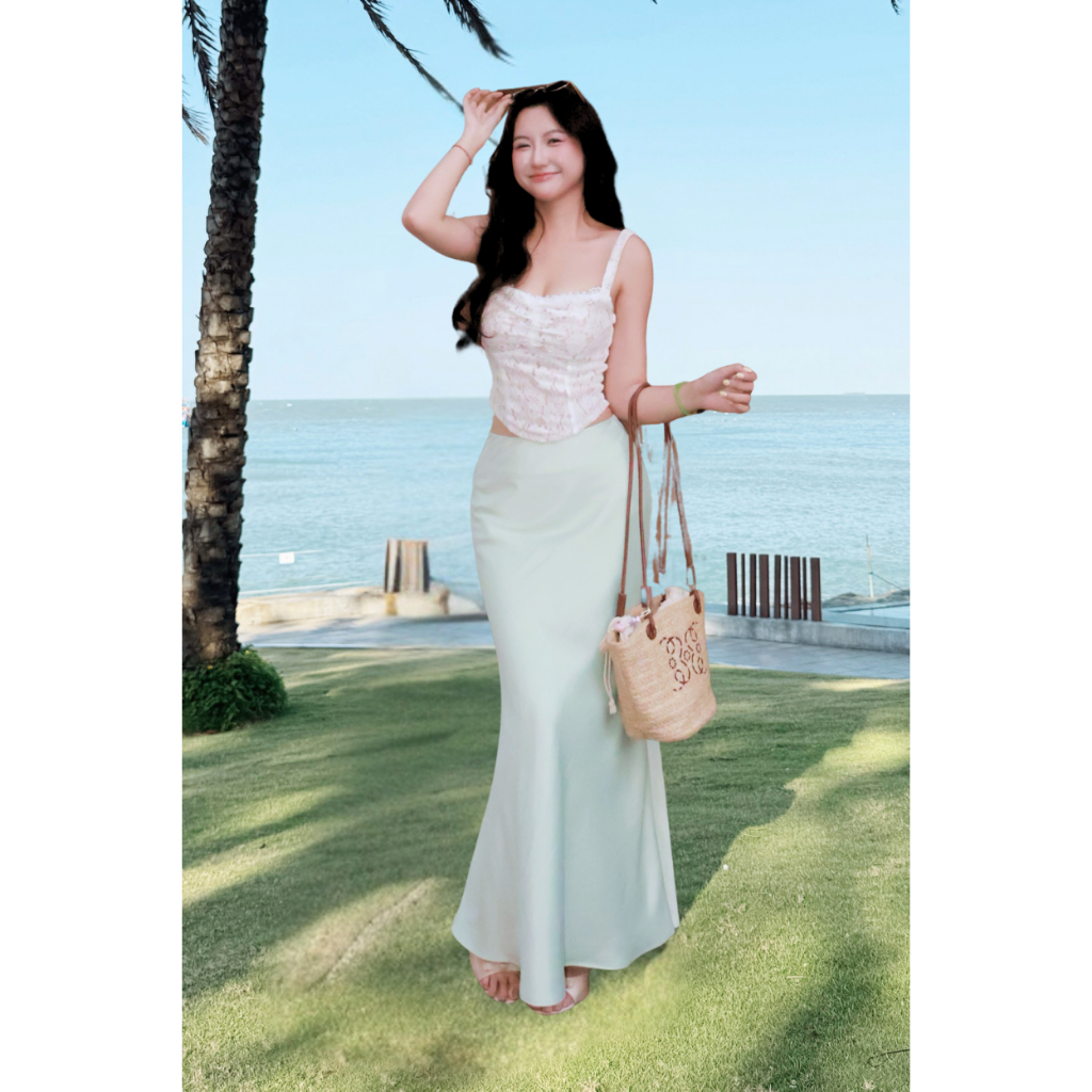 [Form rộng, lùi size] Chân Váy Lụa Vân Gỗ Dáng Dài, Chân Váy Lụa Cạp Trễ Hai Lớp La Boutique V006 | BigBuy360 - bigbuy360.vn
