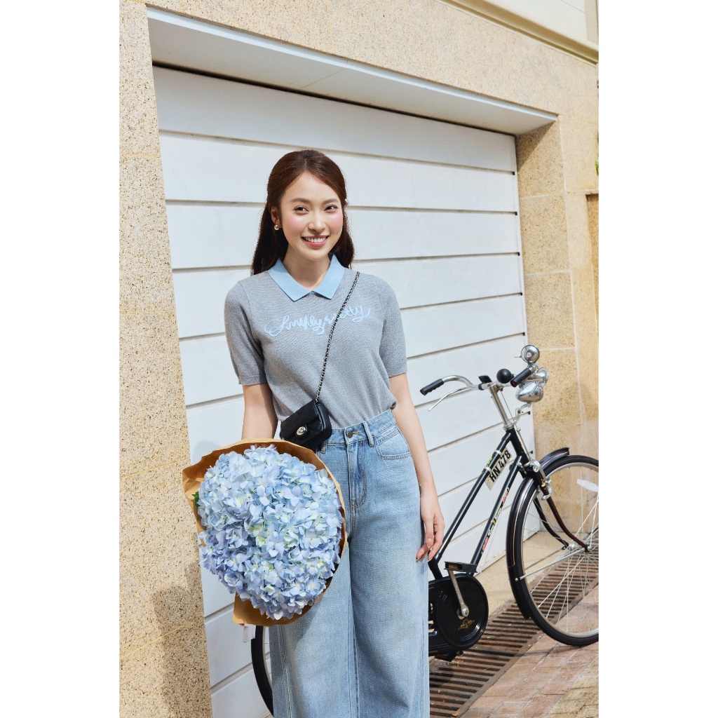 (Little Women) Áo dệt kim phối cổ thêu chữ nổi, chất liệu dệt kim cao cấp, mềm mát thời trang nữ Calie AKDK255 | BigBuy360 - bigbuy360.vn