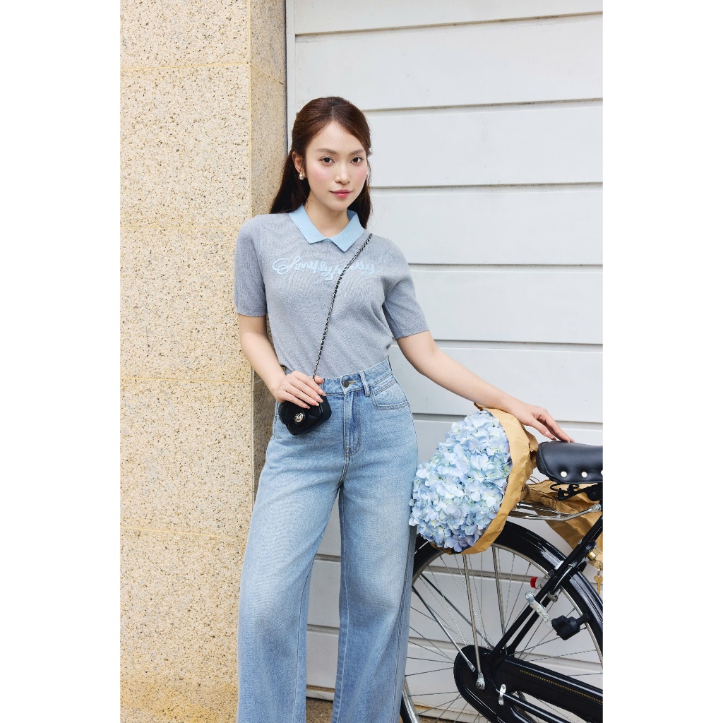 (Little Women) Áo dệt kim phối cổ thêu chữ nổi, chất liệu dệt kim cao cấp, mềm mát thời trang nữ Calie AKDK255 | BigBuy360 - bigbuy360.vn