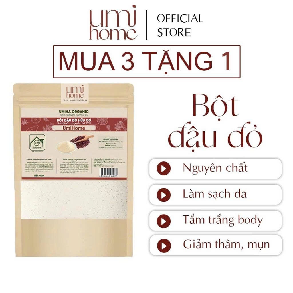 Bột đậu đỏ hữu cơ UMIHOME 40G - Đắp mặt nạ dưỡng da, tắm trắng, tẩy da chết mờ thâm với Bột đậu đỏ hữu cơ