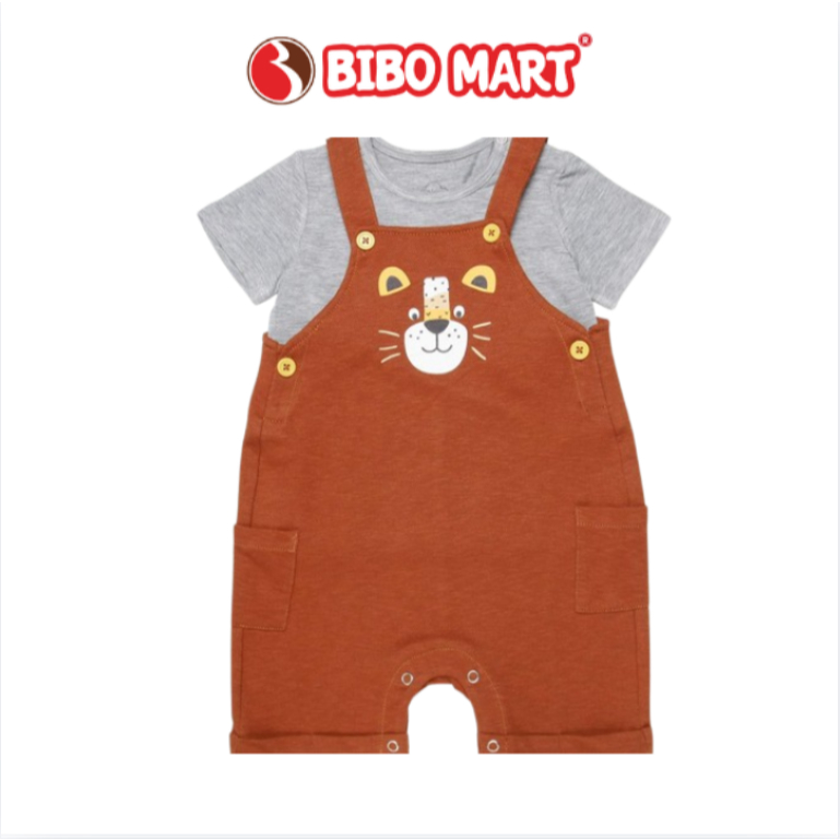 Set Body Yếm Bé Trai Bibo’s Nâu In Báo Mix Áo Ghi 3M-2Y Chất Liệu Cao Cấp Thoáng Mát-Bibo Mart