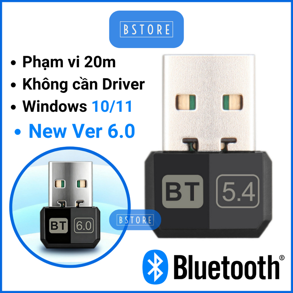 [cho PC/Laptop] USB bluetooth SCR 6.0 5.4 5.3 5.1 5.0 BT Dongle dùng cho máy tính thu phát bluetooth