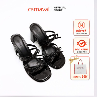 Dép Cao Gót Nữ 2 Quai Nơ Mảnh Carnaval Siêu Xinh, Gót Vuông 8cm Da Bóng - VS137