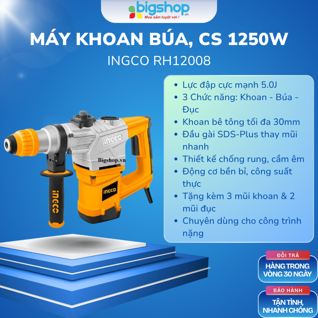 Máy khoan búa INGCO RH12008, CS 1250W