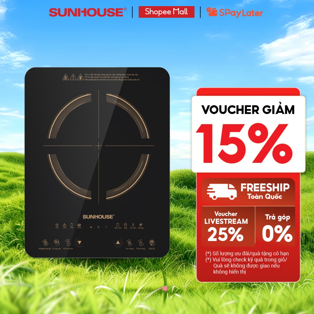 Bếp từ đơn Sunhouse SHD6803 - Công suất 2000W - Bảo hành 12 tháng - 8 chế độ nấu - Nút bấm điện tử